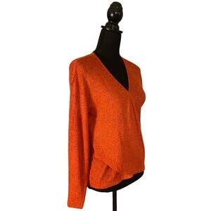 New Express Faux Wrap Orange Knit Pullover Super Soft XXS